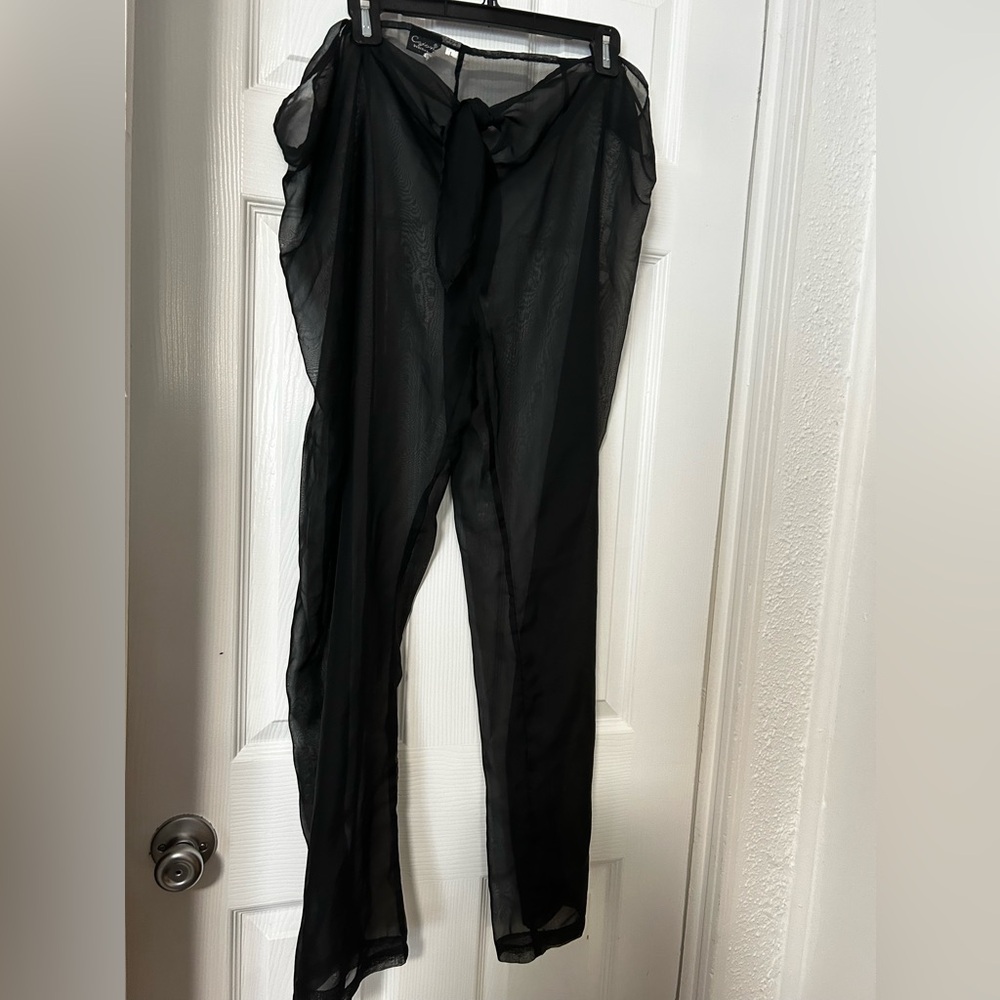 Cejon Beachwear Black Sheer Coverup Pants Size: L